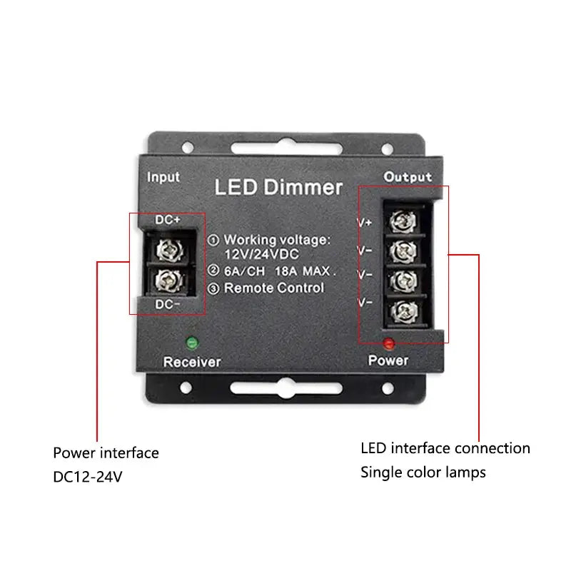 RF LED Single Color Strip Light Controller 12V 24V DC 18A 1 Channel PWM Lamp Signal Dimmer Full Touch Wireless Remote Control from PriceLows™