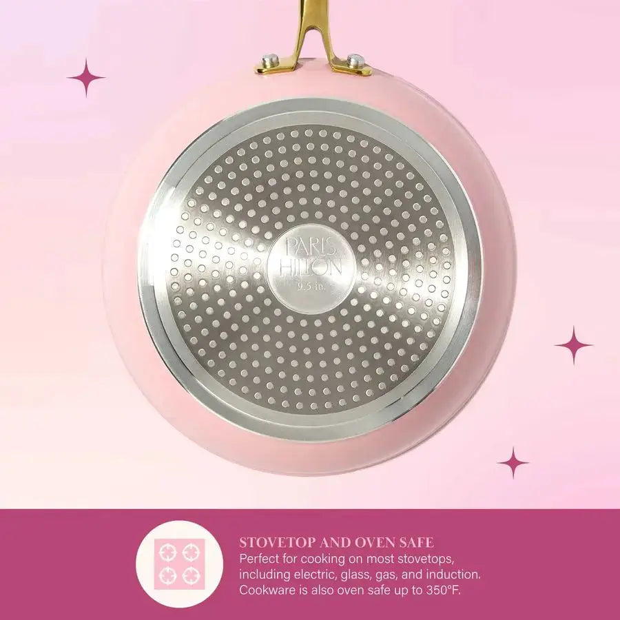 Iconic Nonstick Pots and Pans Set, Multilayer Nonstick Coating, Matching Lids With Gold Handles, Made without PFOA, Dishwasher S from PriceLows™