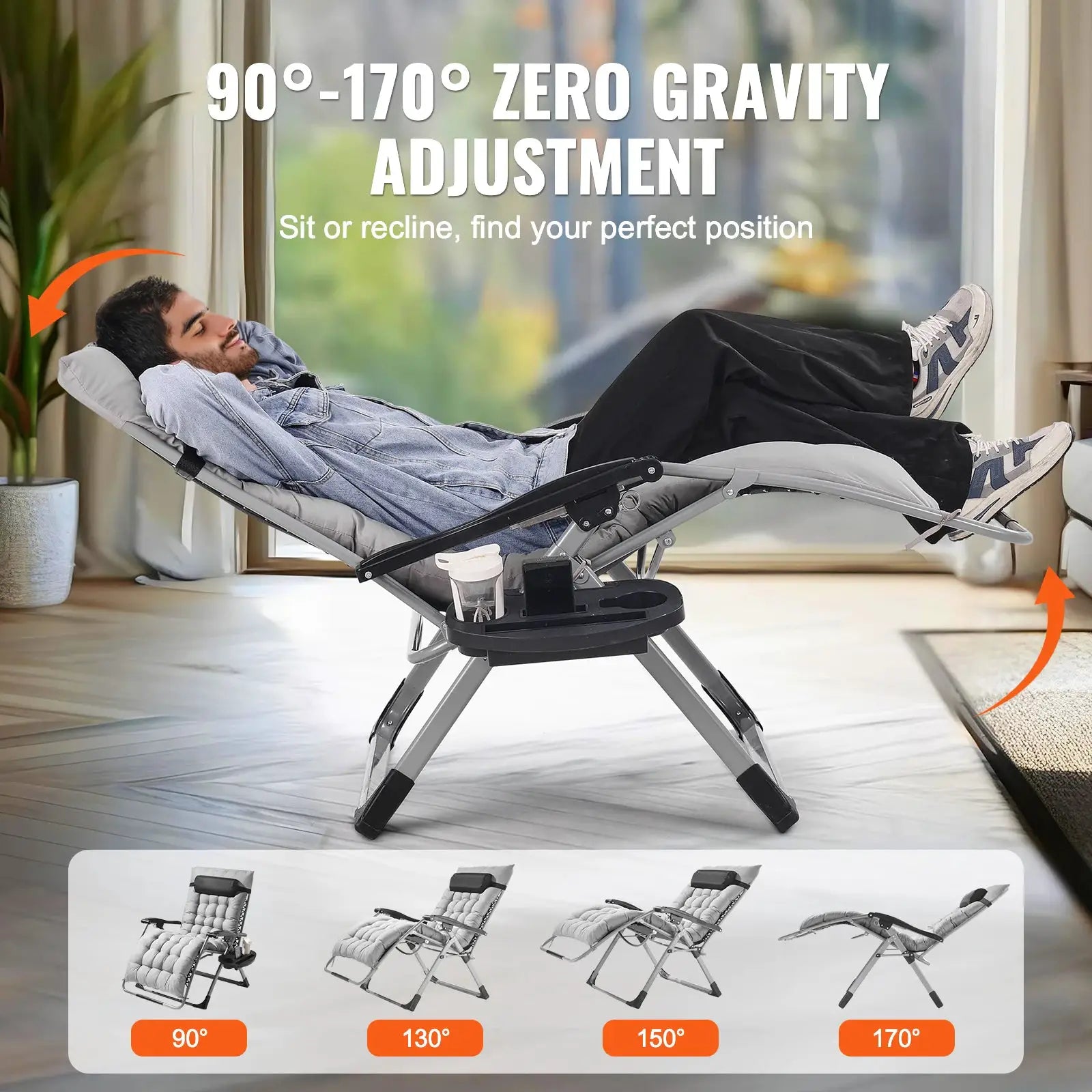 SucceBuy Zero Gravity Chair Zero Gravity Recliner Lounge Chair Adjustable Anti Gravity Chair with Cushion Footrest and Cupholder from PriceLows™