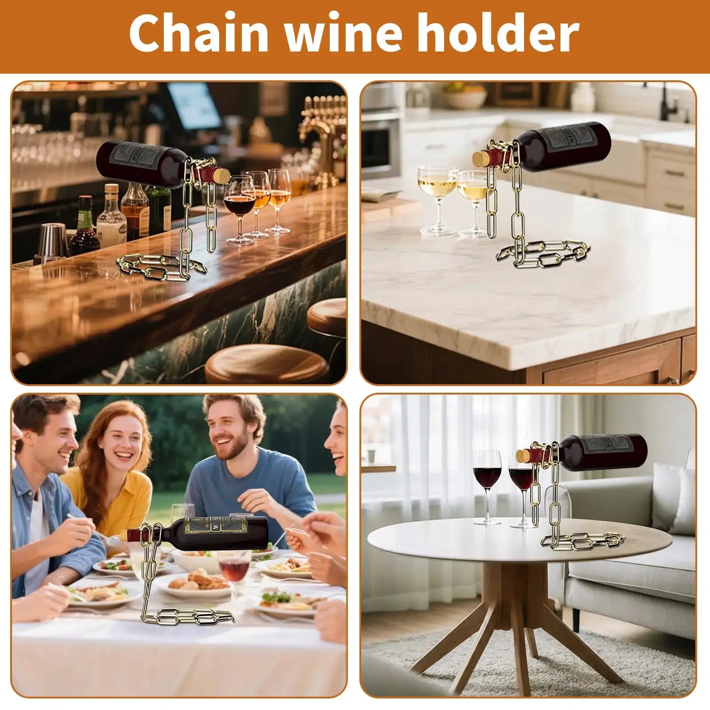 Floating Wine Bottle Holder - Magic Steel Chain Wine Rack for Suspended Display - Holds Any Long-Neck Wine Bottles from PriceLows™
