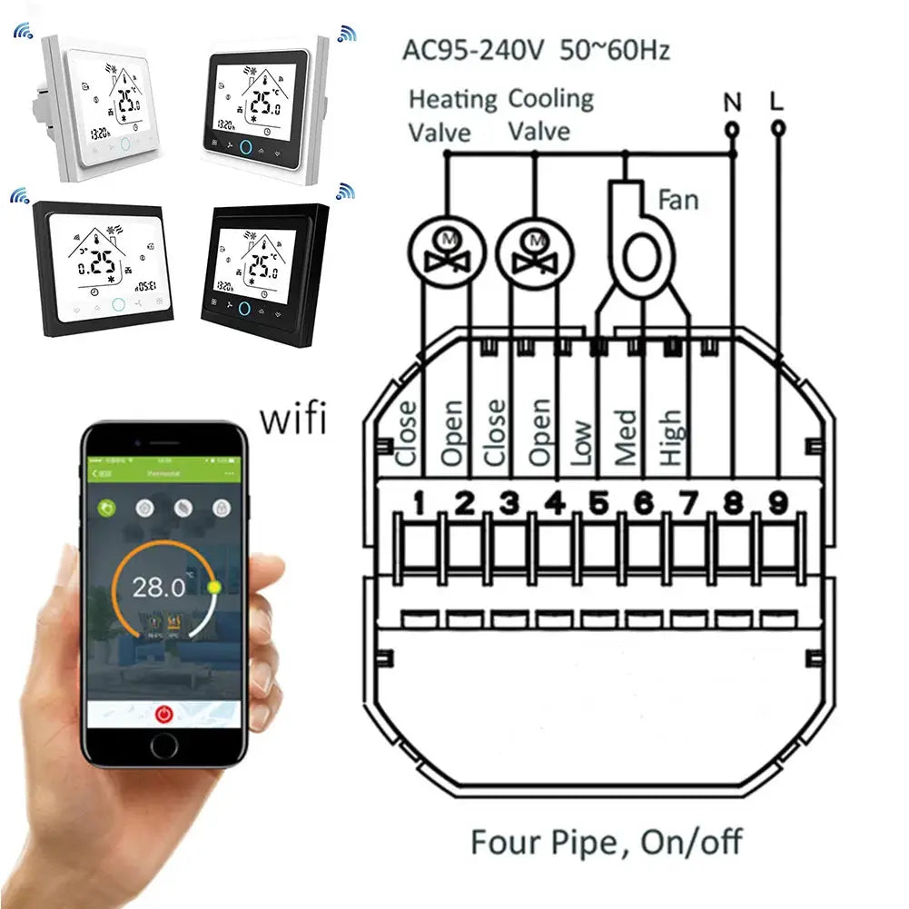 Qiumi Wifi Thermostat Temperature Controller Intelligent Air Conditioning Programmable Temperature Controller with 4-tube from PriceLows™