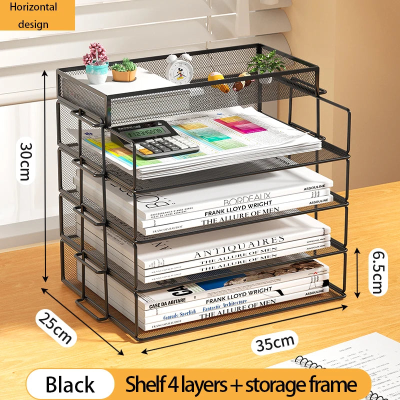 Desk Organizer | 4 Tier Stackable | Metal | Black Finish