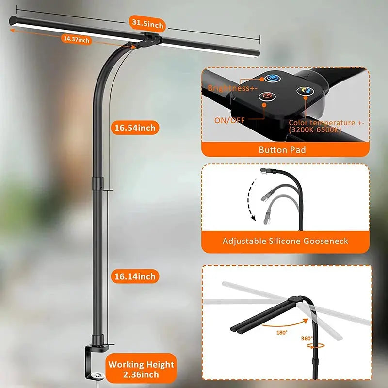LAOPAO Double Head LED Desk Lamp EU/US Architect Desk Lamps Office 24W Brightest 5Color Modes and 5 Dimmable Eye Protection lamp from PriceLows™