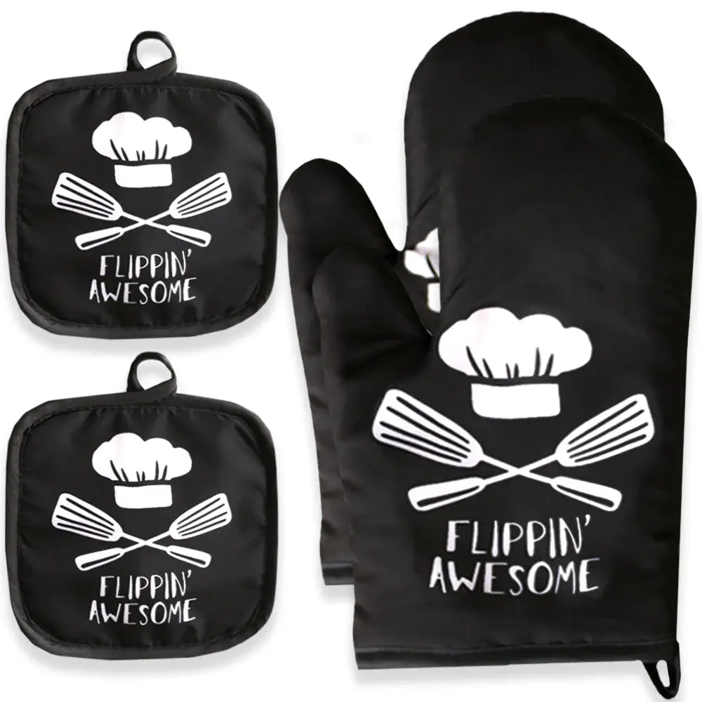 Oven Mitt Set | Insulated Heat Resistant | Cartoon Design | Set 2 Glove and Pad