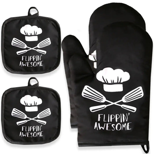 Oven Mitt Set | Insulated Heat Resistant | Cartoon Design | Set 2 Glove and Pad