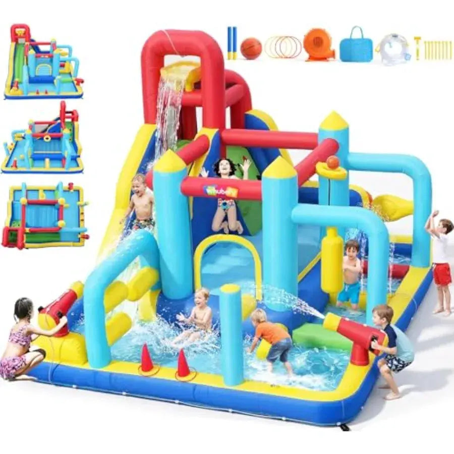 16-in-1 Water Slide Bounce House for Backyard, 13x11x7.4FT Large Inflatable Obstacle Course Water Park w/Water Bucket/Water Gun from PriceLows™