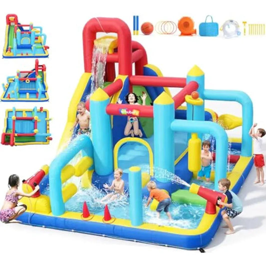 16-in-1 Water Slide Bounce House for Backyard, 13x11x7.4FT Large Inflatable Obstacle Course Water Park w/Water Bucket/Water Gun from PriceLows™