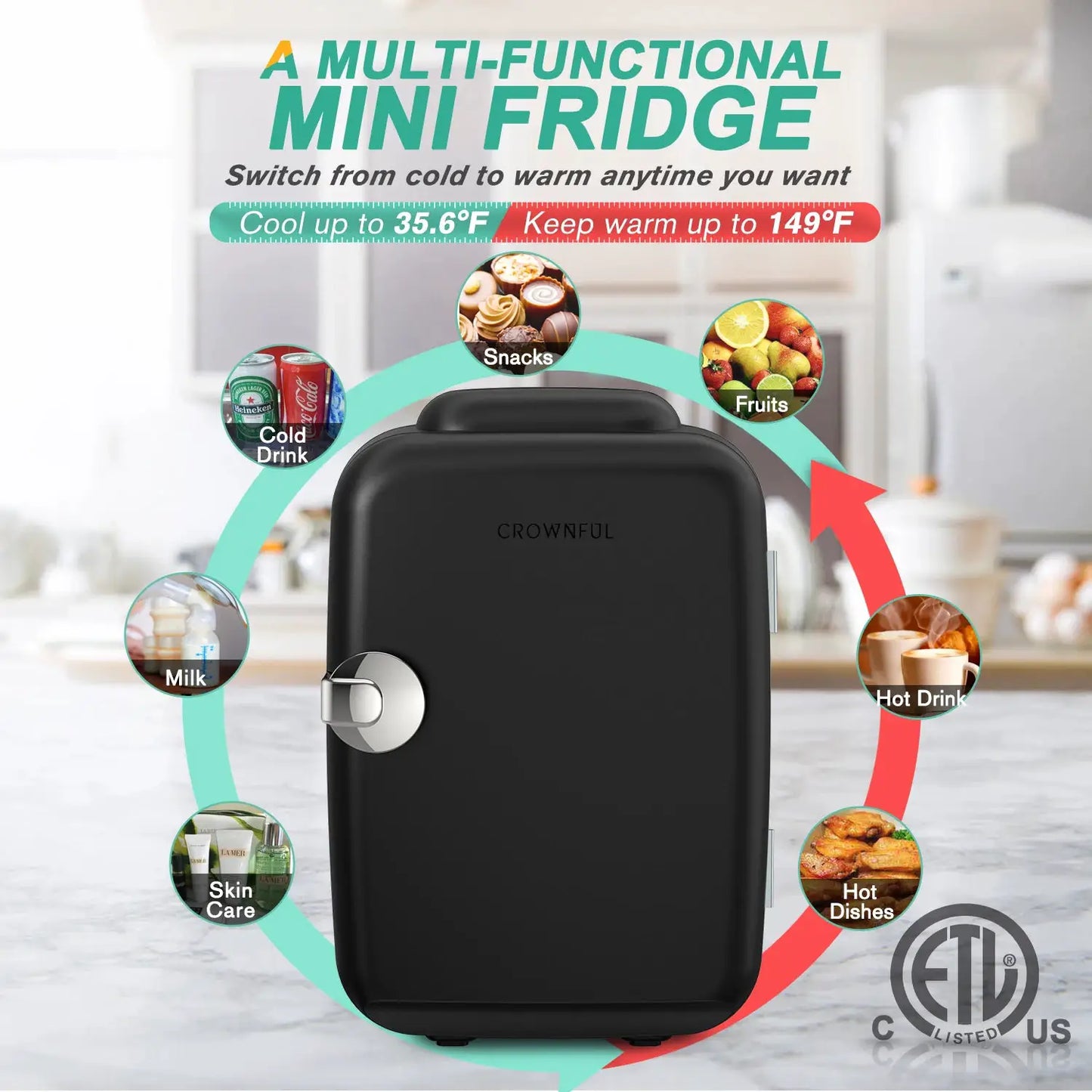 Crownful 4L Mini Fridge 110V 220V Beauty Makeup Skincare Refrigerator AC/DC Heated Cooling Beauty Refrigerator Car Mini Fridge from PriceLows™