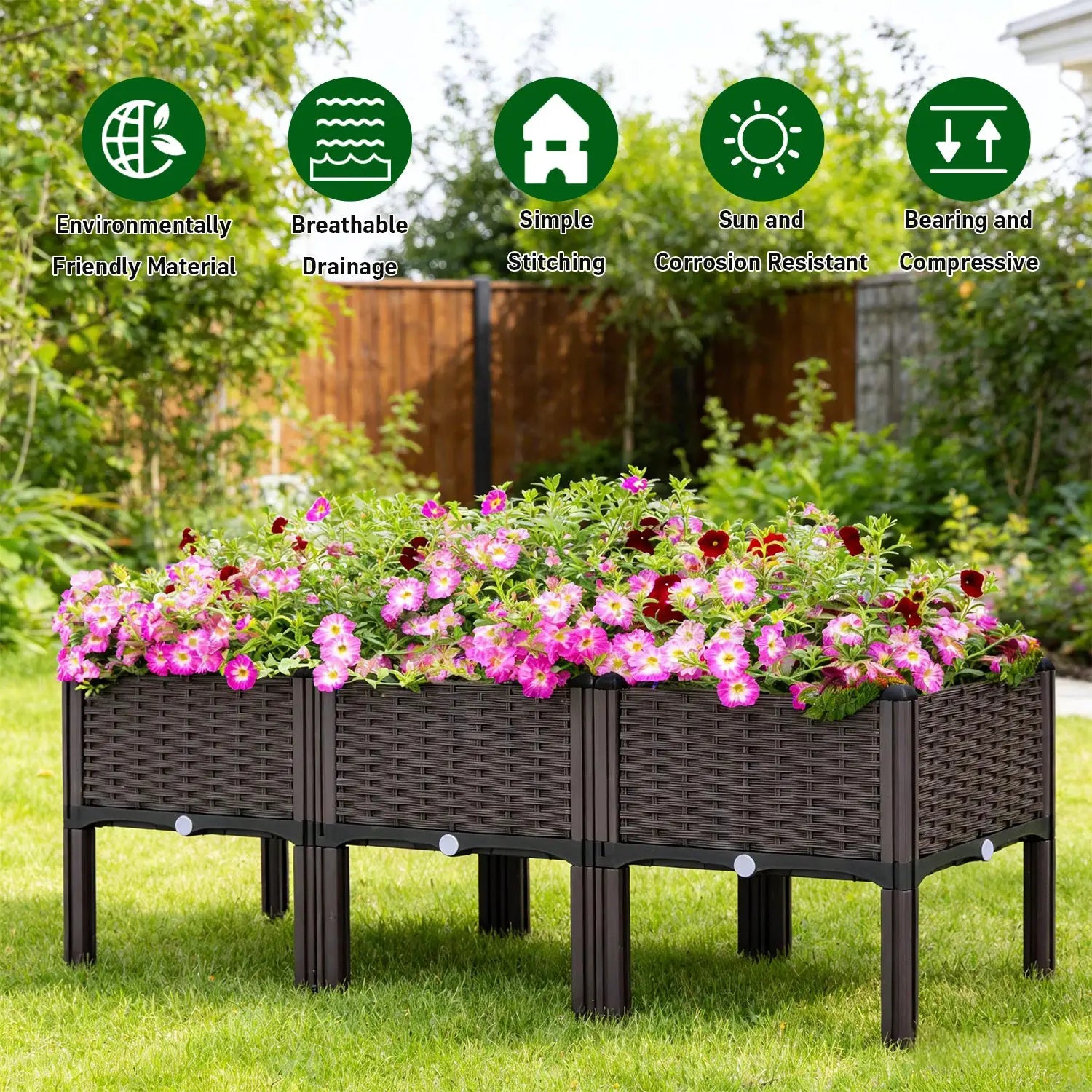 3pcs Vegetable Flower Raised Garden Container with Legs Elevated Planter Boxe withDrain Outlet for Indoor/Outdoor/Garden/Balcony from PriceLows™