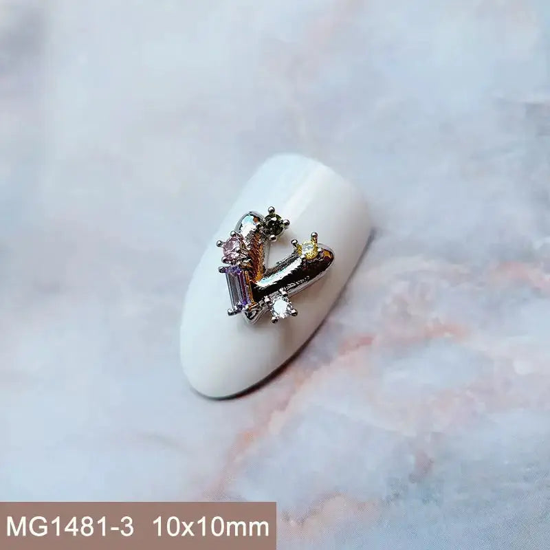 10pcs Valentine's Day Pink Love Heart Ribbon Zircon Metal Nails Jewelry Decorations Nail Art Accessories Charms Parts Supplies from PriceLows™