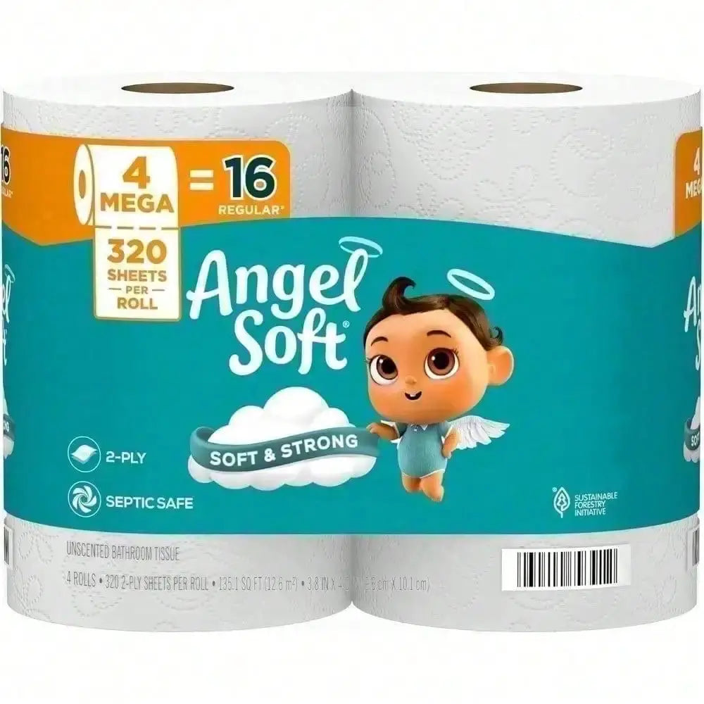 Toilet Paper | Angel Soft | 4 Mega Rolls | 16 Regular Roll Equivalent