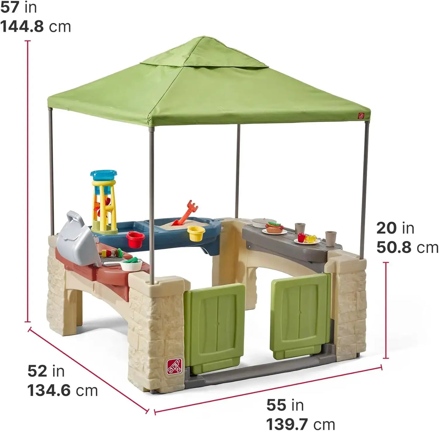All Around Playtime Patio with Canopy, Kids Indoor/Outdoor Kitchen Playset & Sensory Playhouse, Made of Durable Plastic, Include from PriceLows™