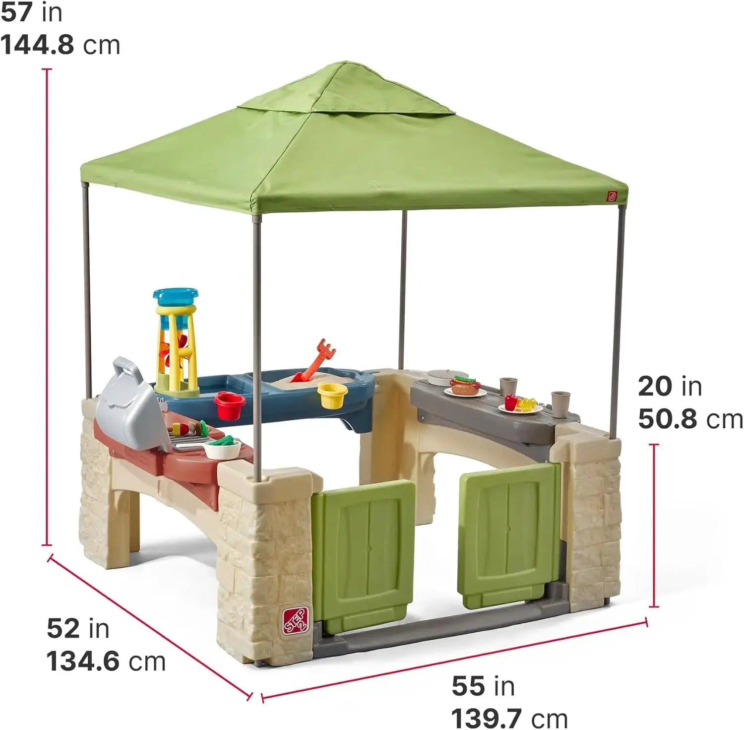 All Around Playtime Patio with Canopy, Kids Indoor/Outdoor Kitchen Playset & Sensory Playhouse, Made of Durable Plastic, Include from PriceLows™