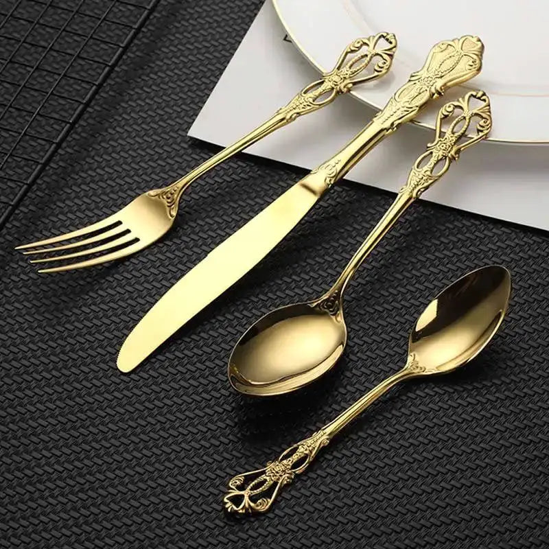 24pcs Cutlery Set Gold Dinnerware Stainless Steel Royal Spoon Forks Knives Kitchen Western Dinner Silverware Tableware Gift from PriceLows™