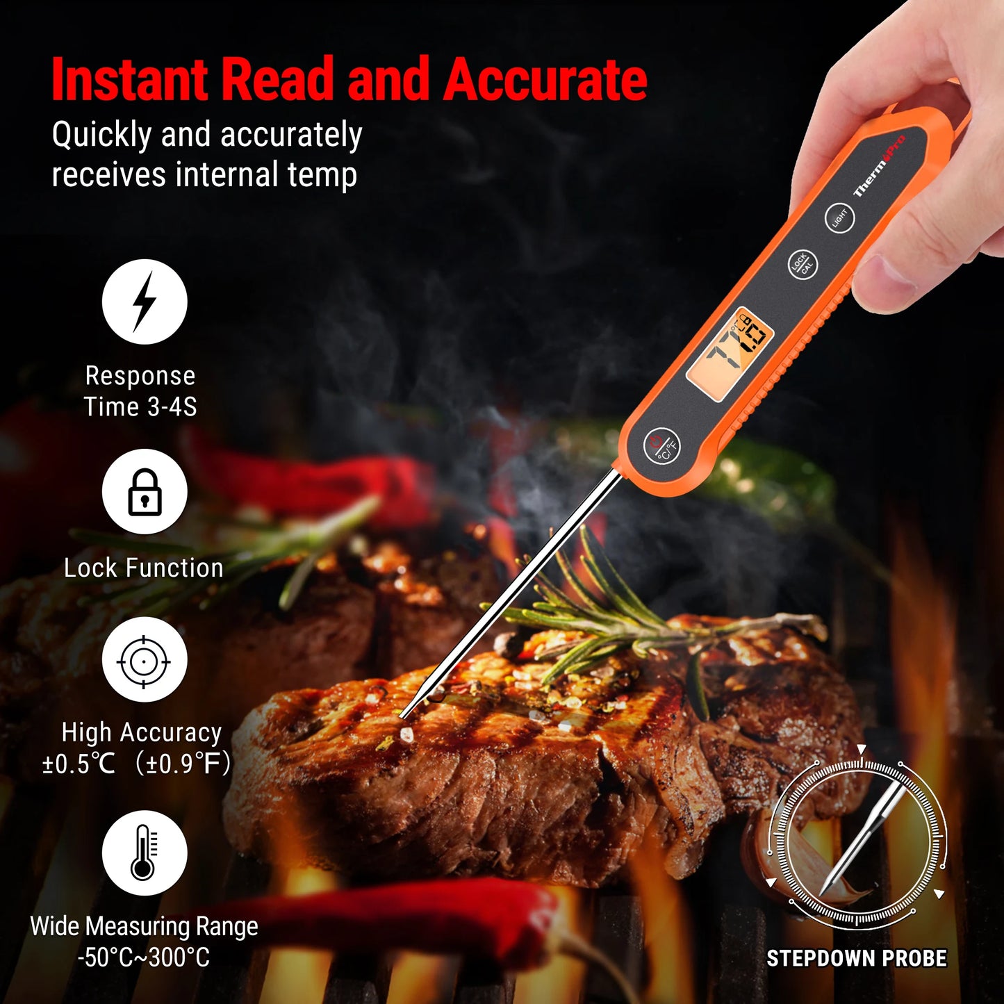 Digital Meat Thermometer | Waterproof | Probe Length 10 cm | One Size