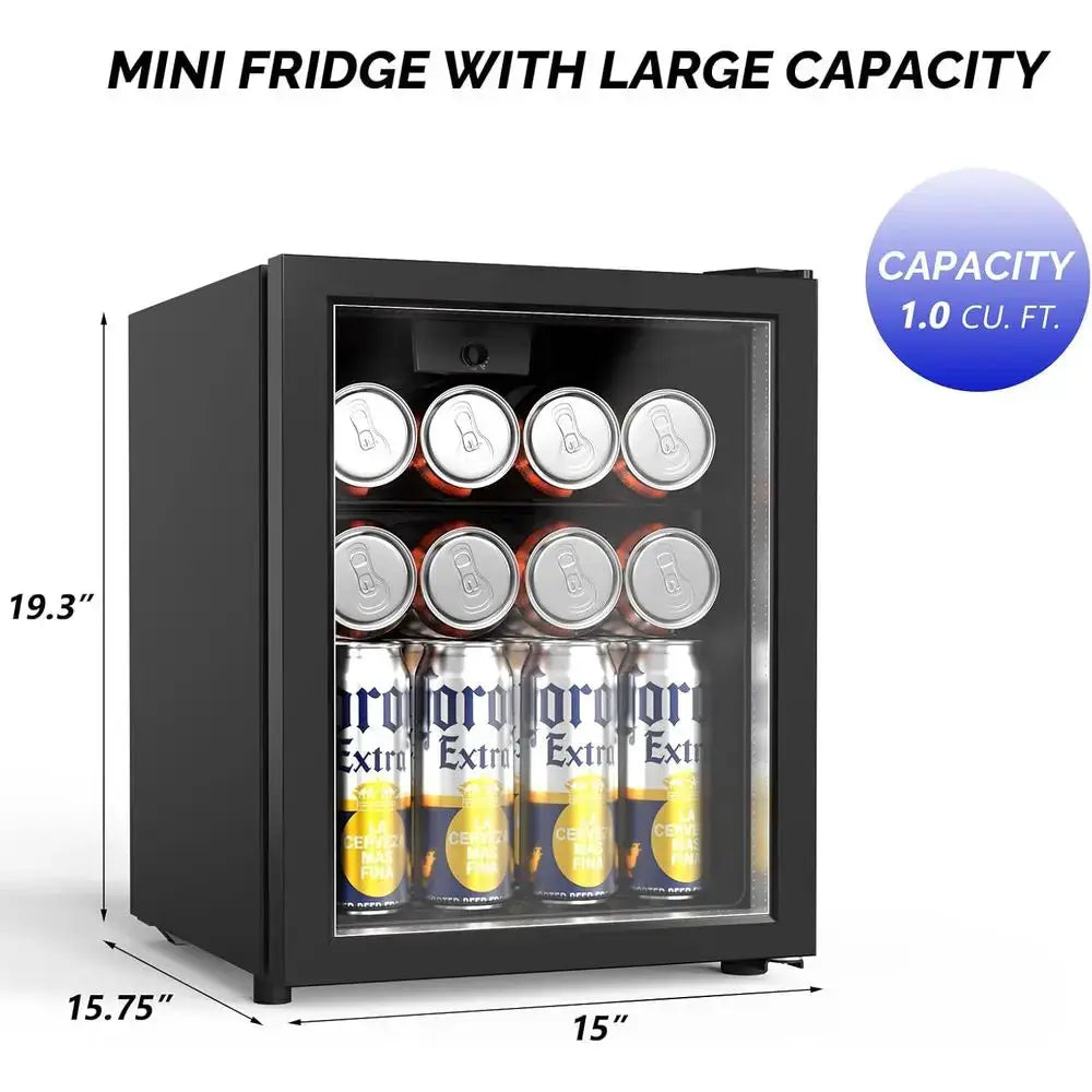 Compact 28-Can Beverage Refrigerator with Glass Door, Adjustable Shelves, Ideal for Bedrooms, Bars, Offices, 43-64°F Temperature from PriceLows™