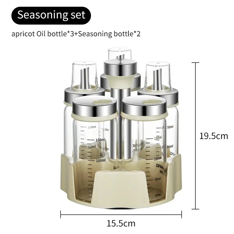 Rotating Seasoning Bottle Set | Glass Spice Jars | Rotating Rack | Various Sizes