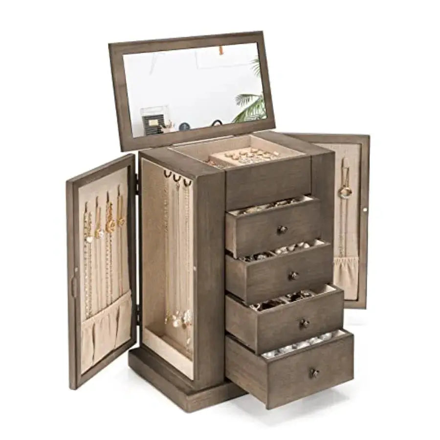 Jewelry Box for Women, 5 Layer Large Wood Jewelry Boxes and Organizers for Necklaces Earrings Rings Bracelets, Rustic Jewelry O from PriceLows™