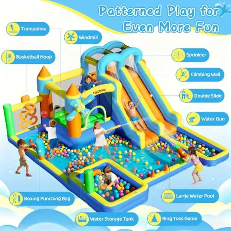 Bounce House, Inflatable Dual Water Slide, 10 in 1 Inflatable Bounce House for Backyard Water Park with 750W Blower, Climbing W from PriceLows™