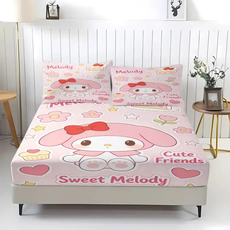 My Melody Sanrio Fitted Sheet Set Kawaii Cute Anime Bed Sheet with Pillowcases for Girls Bedroom Soft Cartoon Mattress Cover from PriceLows™