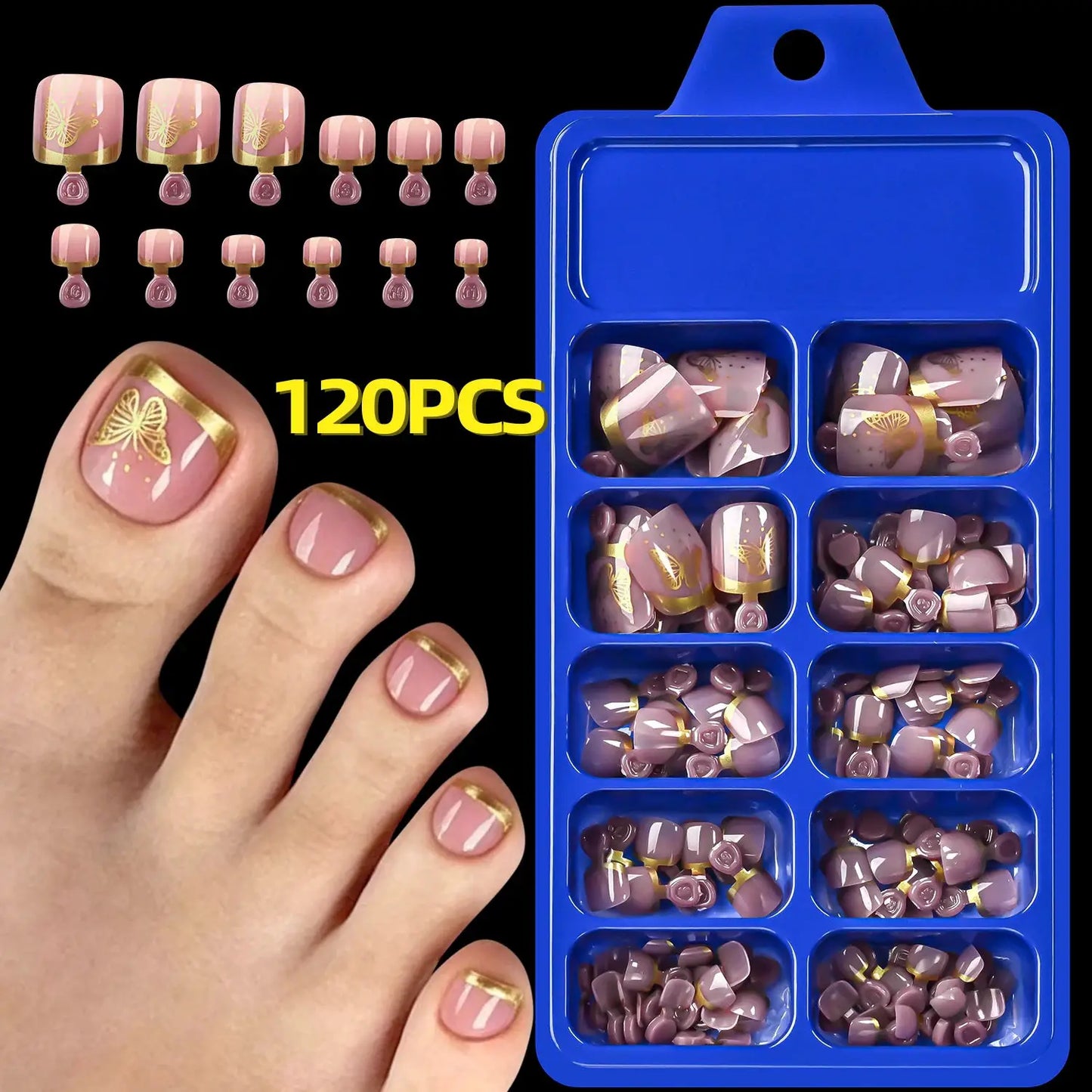 Press On Nails | 120 Piece Set | Nude Pink French Tips | Square Short Length