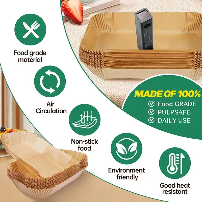 Air Fryer Parchment Paper Liner | 31 cm | Fits 3-9 Qt | Large Rectangle Disposable