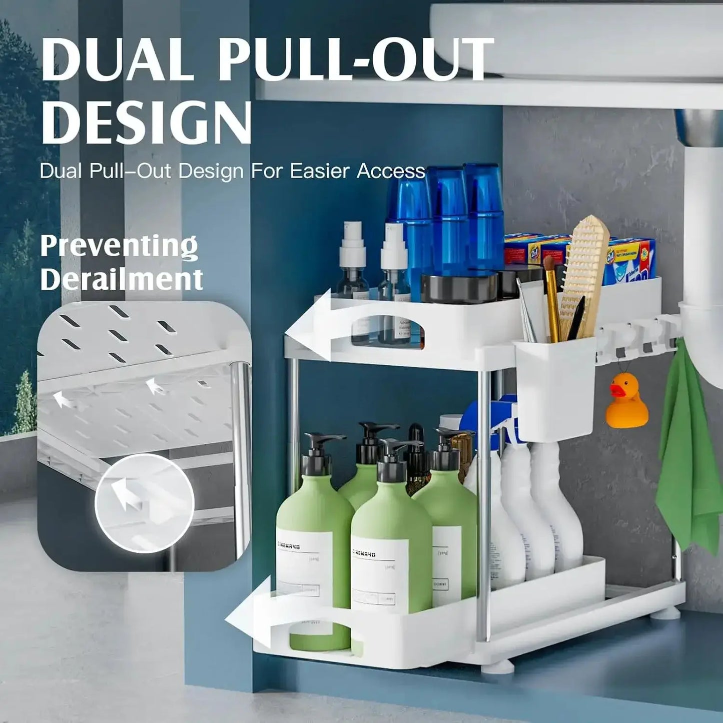 2 Pack Under Sink Organizers and Storage, Double Sliding Kitchen Cabinet Organizer, Adjustable Countertop Organizer from PriceLows™