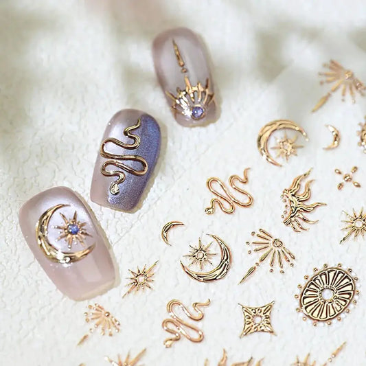 Gold Silver Snake Stars Nail Stickers for Nail Decoation Decals 5D Self-Adhesive Bronzing Stars Moon Totem DIY Supplies Slider from PriceLows™