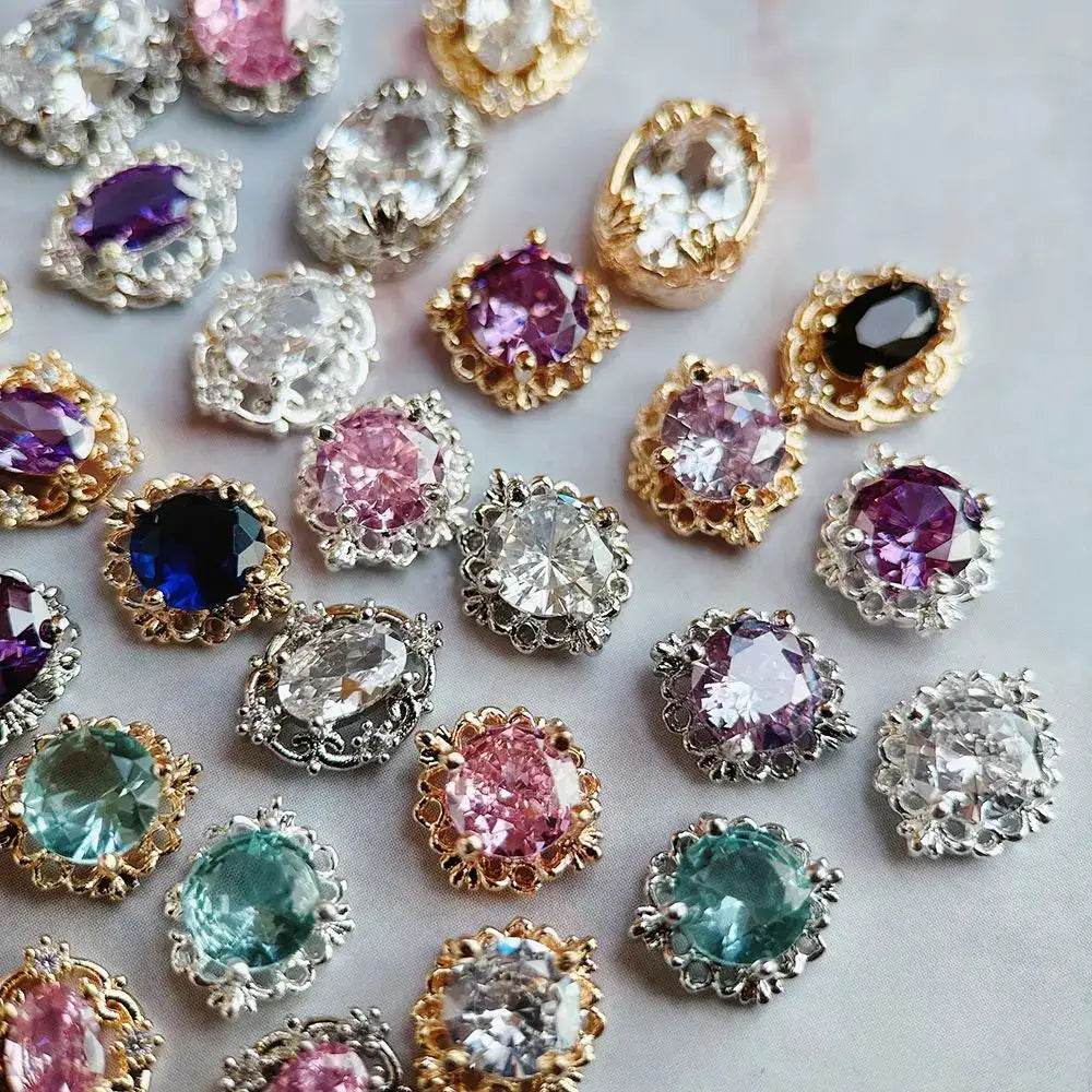 10pcs Pink Black Blue Oval Drop Round Zircon Bright Silver Nails Jewelry Decorations Nail Art Accessories Charms Parts Supplies from PriceLows™
