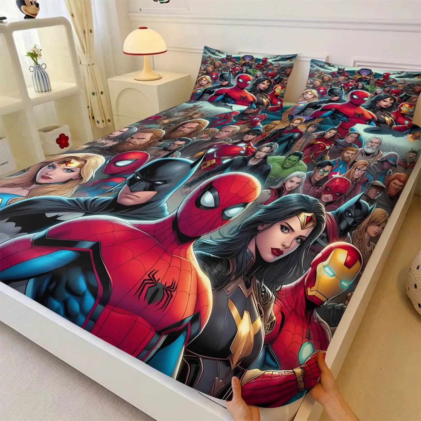 Marvel Avengers Team Fitted Sheet Set Superhero Bed Linen with Pillowcases Deep Pocket Retro Comic Fan Room Kids Room Decor Gift from PriceLows™