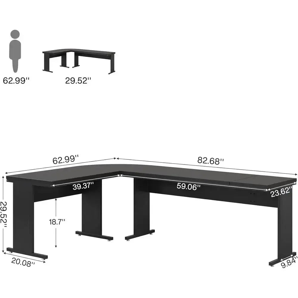 83 L-Shaped Executive Desk, Reversible Office Workstation, Ideal for Business or Home, Black from PriceLows™