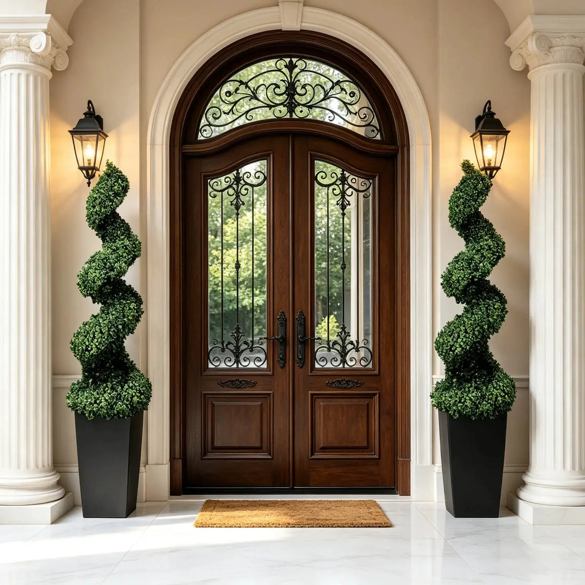 Artificial Boxwood Spiral Topiary | 2 Piece Set | With Planter | 2.6Ft-5.2Ft