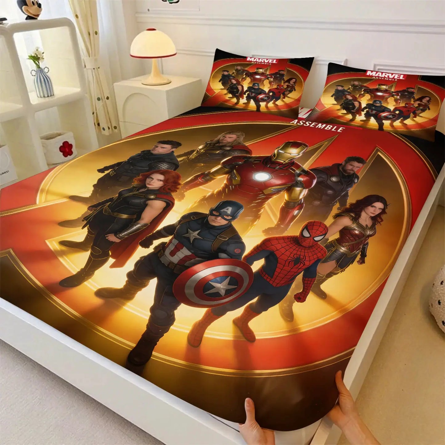 3Pcs Marvel Superhero Comic Panels Fitted Sheet Set-Marvel fan & Boys' Room Trendy Bedding-Soft Deep Pocket Mattress Protector from PriceLows™