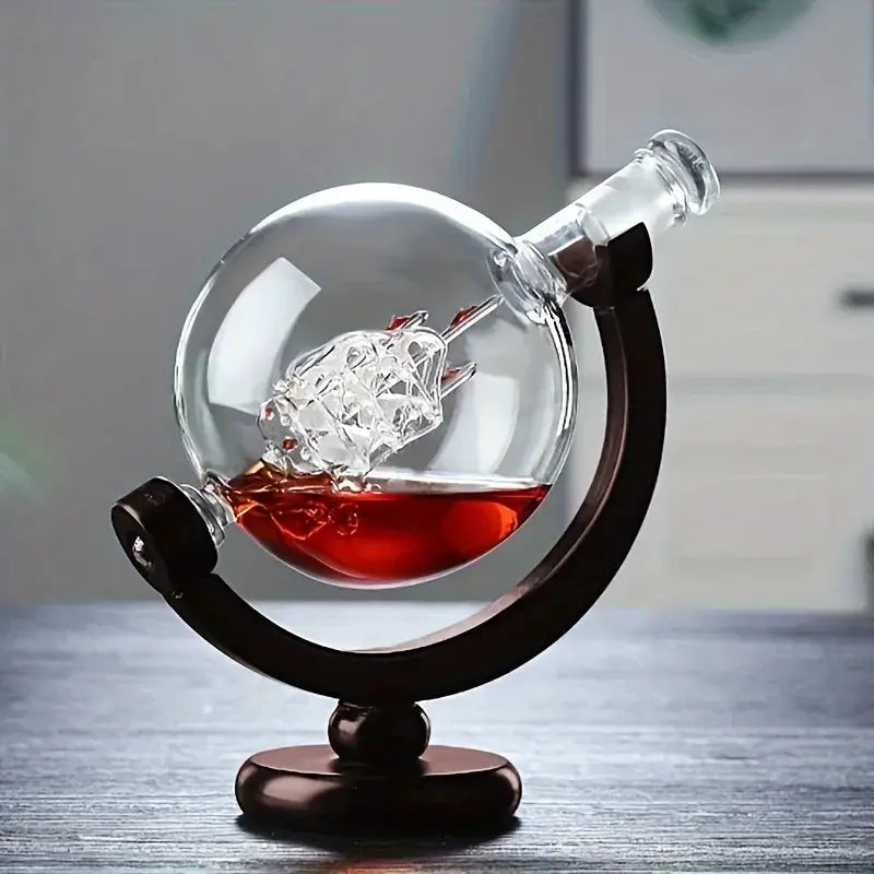 Globe Shaped Whiskey Decanter Borosilicate Glass with Wood Base Unique Wine Aerator Bottle Gift for Home Bar Decor from PriceLows™