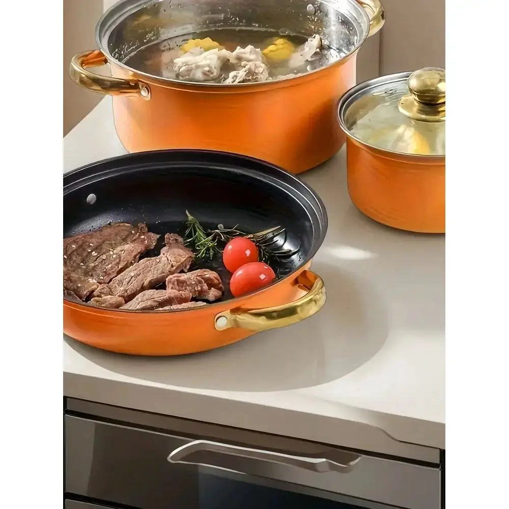 Stainless Steel Cookware Set, NonStick Cookware Set, HeatResistant, Frying Pan, Saucepan, Stew Pot, Versatile, Stylish, Durable from PriceLows™