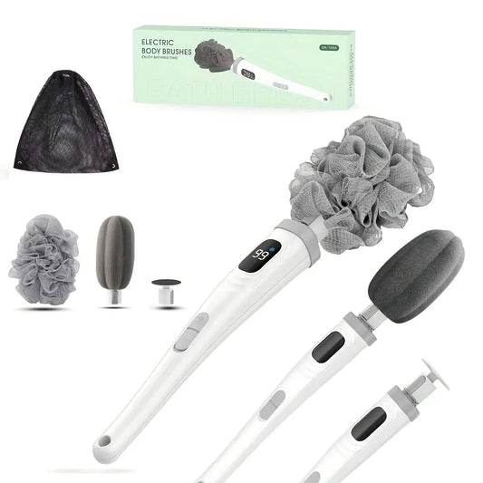 Electric Body Brush | Long Handle Waterproof | 3 Heads 2 Speeds | One Size