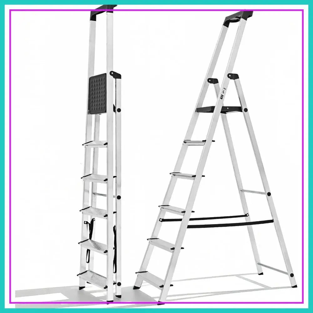 6 Step Ladder, 330lbs Folding Step Stool with Anti-Slip Wide Pedal Handrails, Aluminum Stool Ladders, Safety Household Ladder for Home Kitchen Courtyard Outdoor from PriceLows™