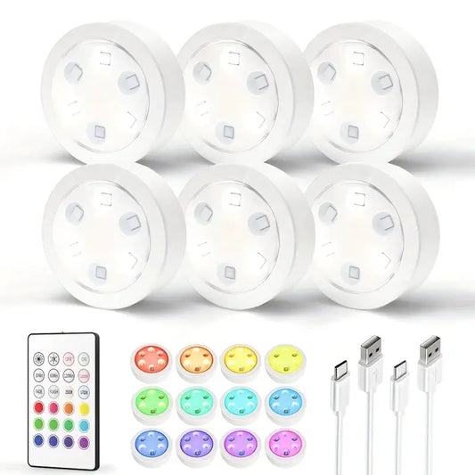 6-pack LED Cabinet Lights, Remote Control LED Push Light, 12 Color Modes, 1200 MAh Rechargeable Battery, For Hallway, Bathroom, from PriceLows™