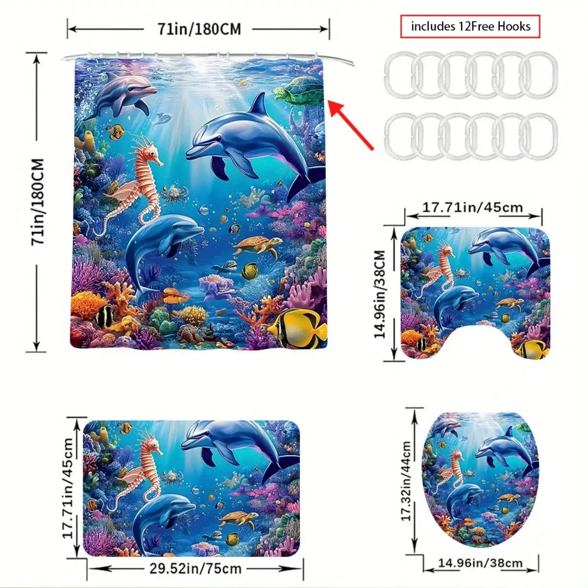 O1Pc cean Themed Shower Curtain Set 1 3 4pcs 2D Flat Non Slip Bath Mat Underwater Dolphins Coral Reef Home Decor Gift 180x180 cm from PriceLows™