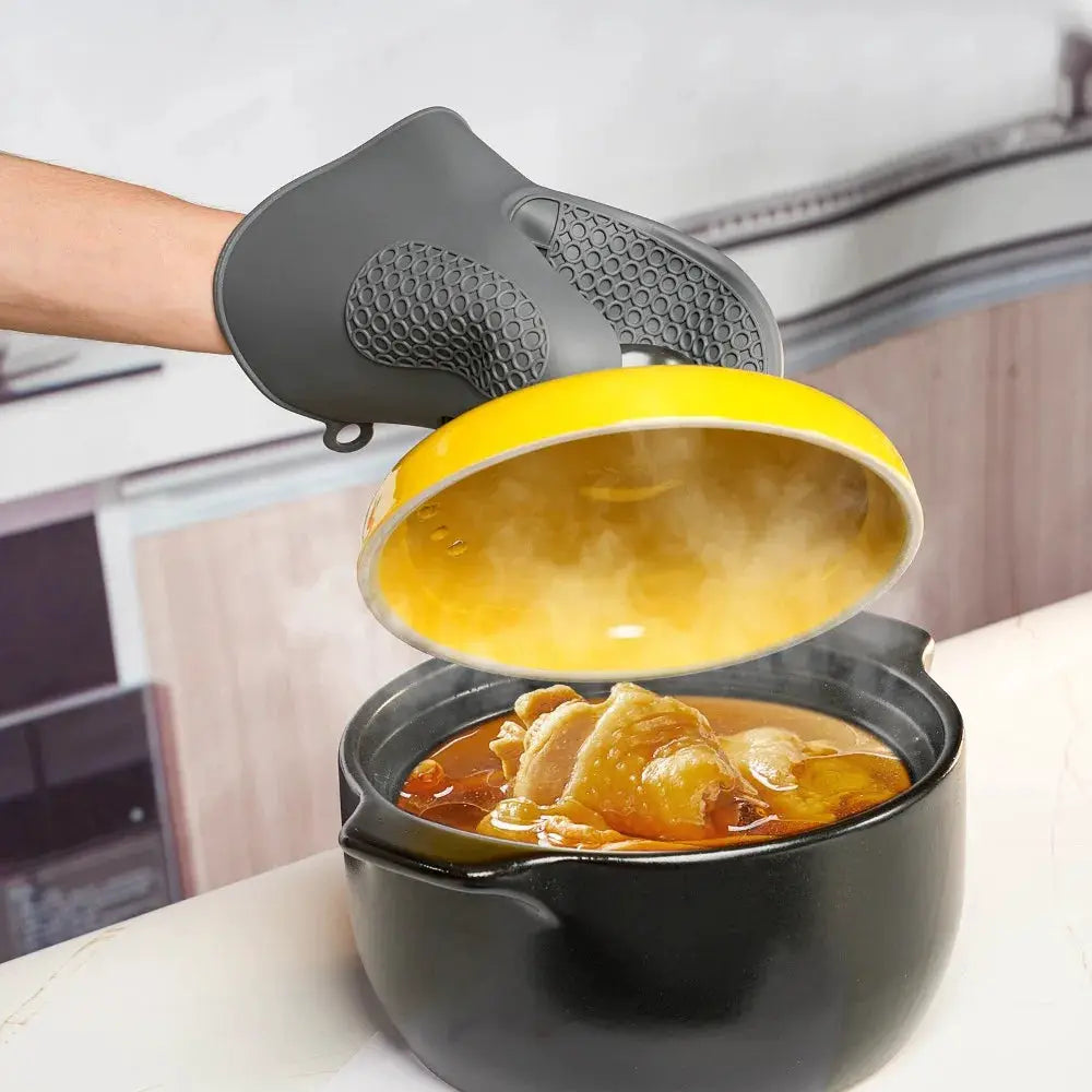 Silicone Oven Mitt | Heat Resistant | Non Slip Grip | Black Grey Red Blue