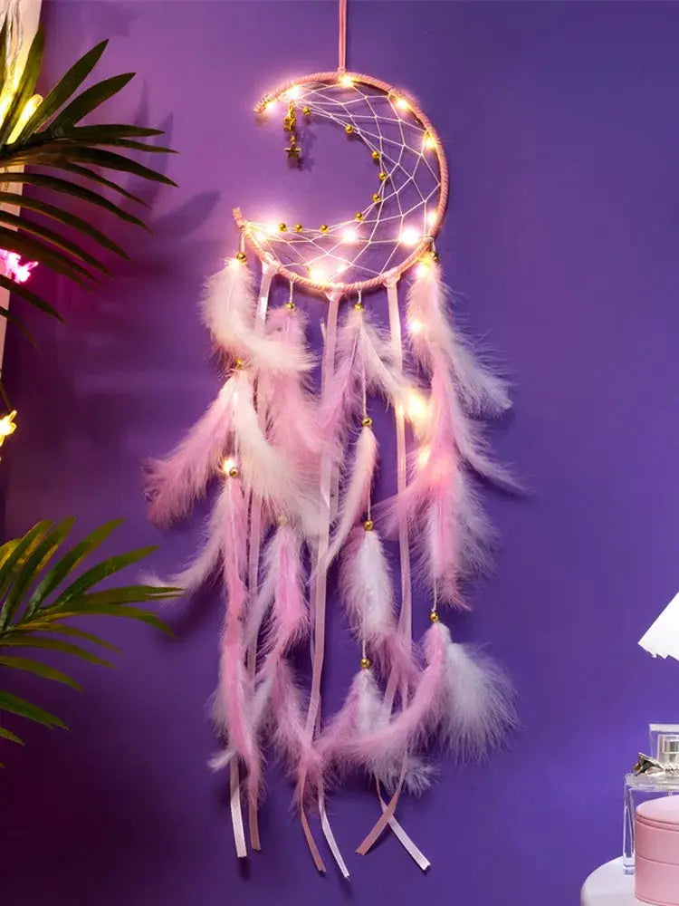 Moon Dream Catcher Feather Wind Chimes Hand-woven Wall Bedroom Hanging Ornaments Birthday Festival Gifts Home Decoration Crafts from PriceLows™