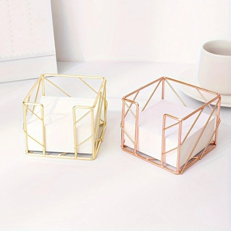 Sticky Note Holder | Iron Desk Organizer | 9.8x9.8x7.8 cm | Gold, Rose Gold