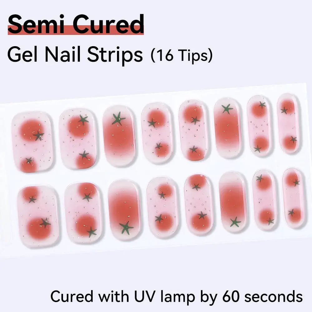 16strips Cartoon UV/LED Semi Cured Gel Nail Strips Pink Glitter Cat Eye Self-Adhesive Gel Nail Wraps Full Cover UV Nail Sticker from PriceLows™
