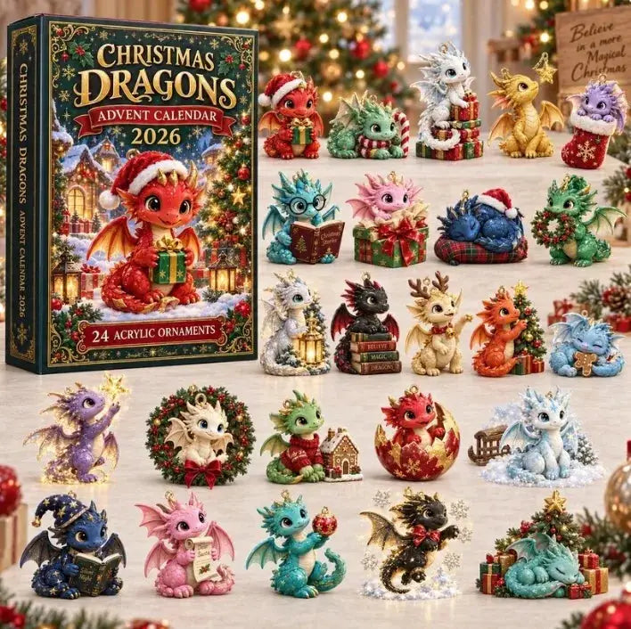 Acrylic Christmas Pendants | 24 Piece Advent Set | Dinosaur Design