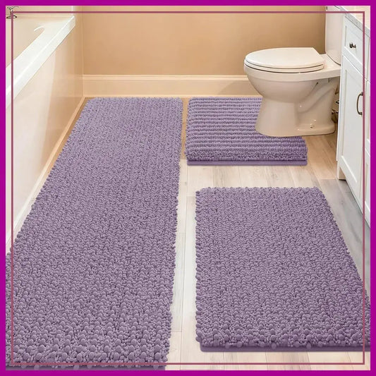 Upgrade Extra Large Lavender Bathroom Rug Set 3 Pieces Ultra Soft Thick Absorbent Bath Mats Non Slip Chenille Toilet Mat from PriceLows™