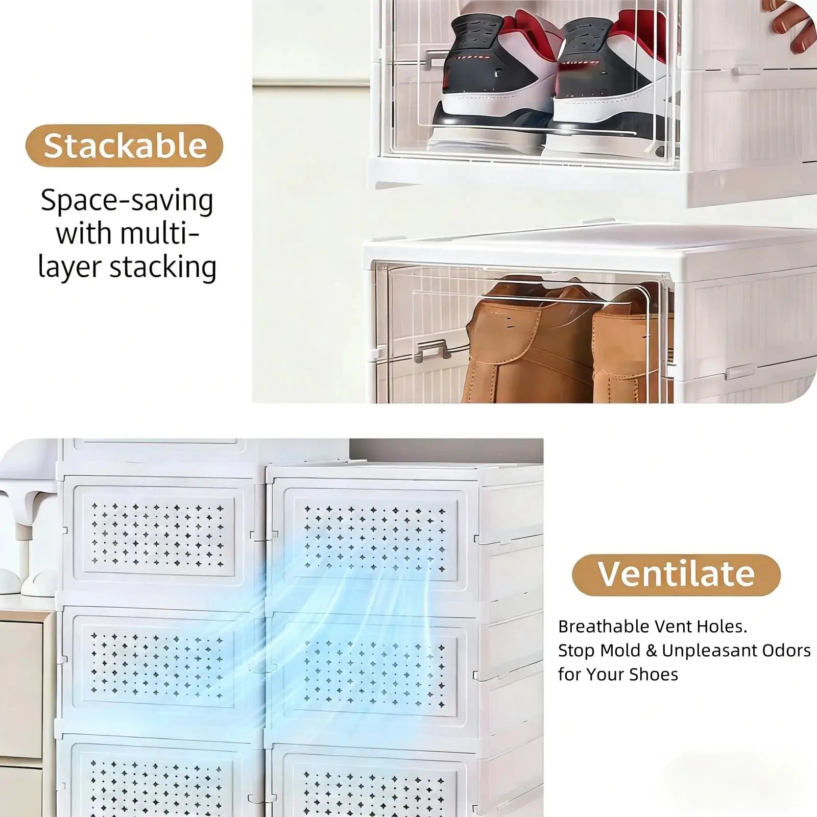Foldable Clear Shoe Storage Organizer, Stackable Dustproof Thickened Sneaker, Shoe Box Rack Cabinet for Closet Dorm Apartment from PriceLows™