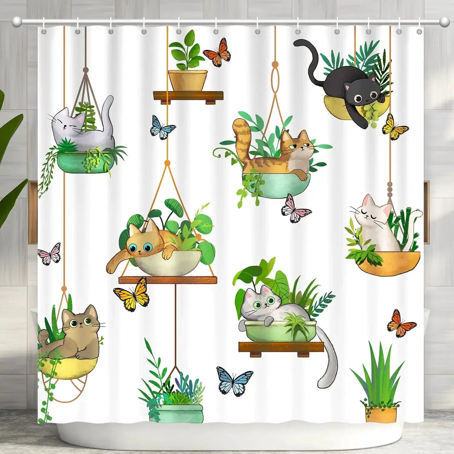 Raining Cats and Dogs Shower Curtain Funny Cartoon Cute Animal Hilarious Pets Playing Water Polyester Waterproof Bathroom Panels from PriceLows™