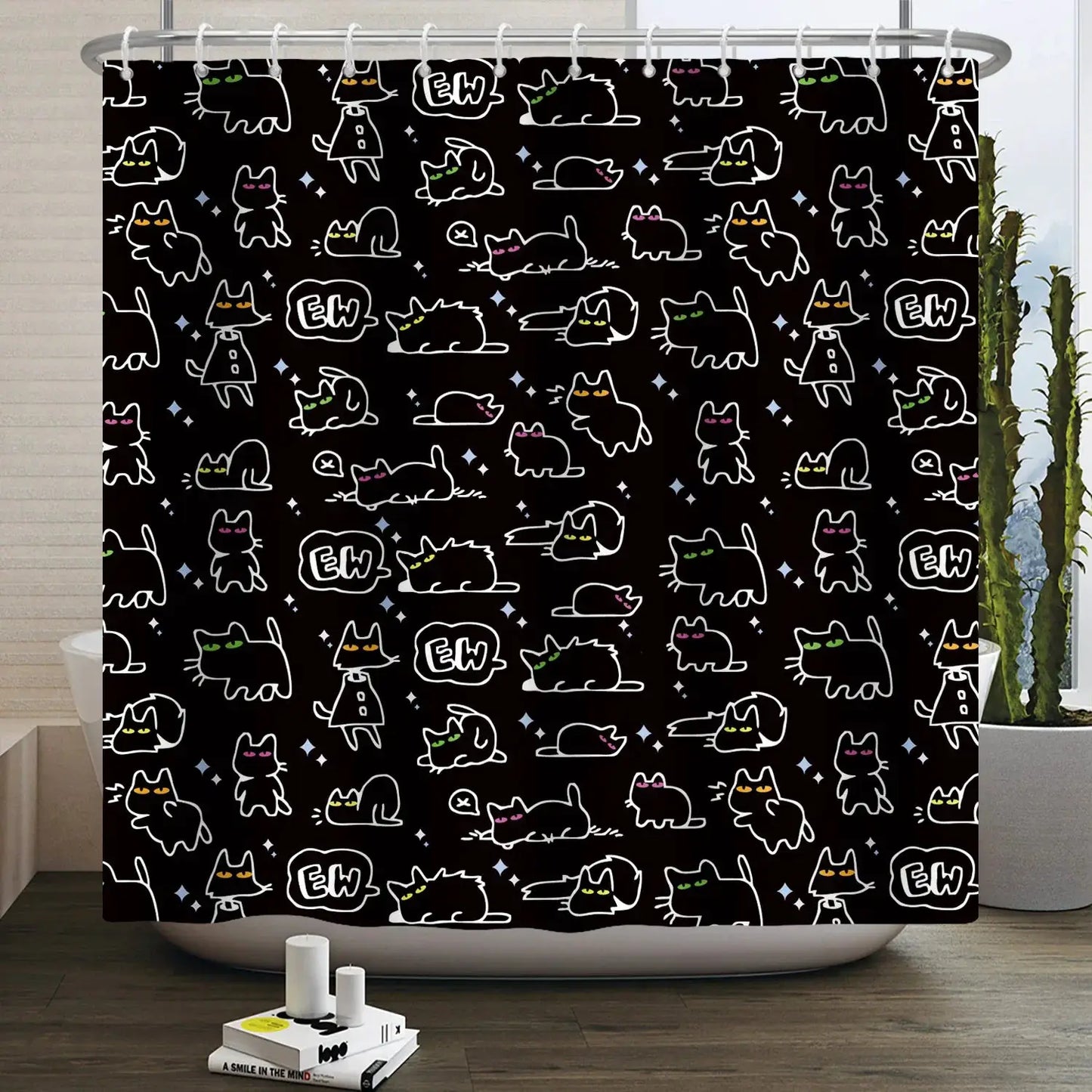 Cartoon Cat Shower Curtain Funny Animal Cute Cat Dog Kids Print Waterproof Bath Bathroom Shower Curtains Decoration with Hooks from PriceLows™