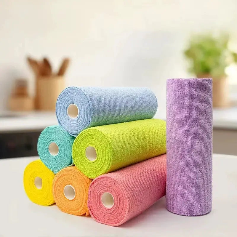 Reusable Cleaning Wipe Household Kitchen Cloth Microfiber Towel Rolls Dish Rags Wash Paper Towel Replacement 1 Roll of 20 Sheets from PriceLows™