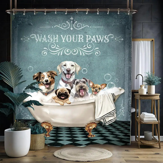 Funny Dog Shower Curtain Set Bathroom Bulldog Labrador Vintage Retro Hilarious Animal Waterproof Bathroom Curtain with 12 Hooks from PriceLows™